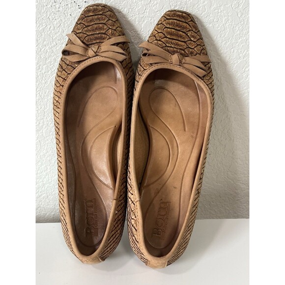 BORN Snake Embossed Carri Flat Brown in Cork and Leather 6,5 M - Picture 1 of 11